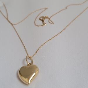 10k Solid Gold Puffed Heart Pendant With 18" Chain.